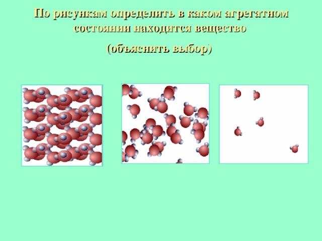 По рисункам определить в каком агрегатном состоянии находится вещество  (объяснить выбор)