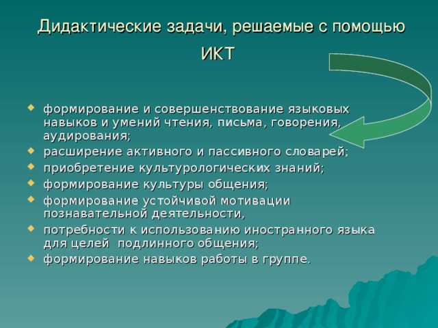 Дидактические задачи, решаемые с помощью ИКТ