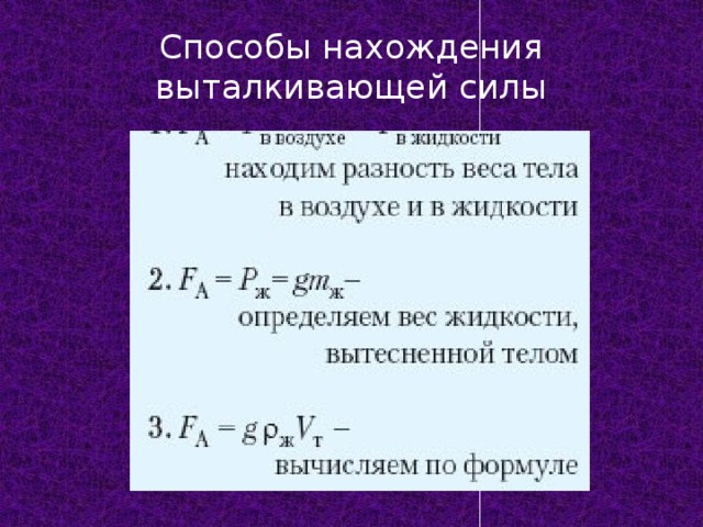 Способы нахождения выталкивающей силы 