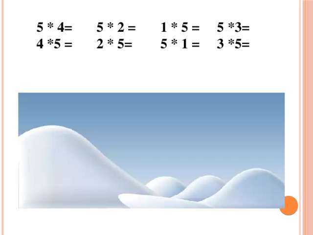    5 * 4=       5 * 2 =       1 * 5 =     5 *3=  4 *5 =       2 * 5=        5 * 1 =     3 *5= 