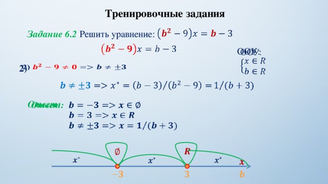 Тренировочные задания   Задание 6.2 Решить уравнение:     ООУ: 2)      Ответ:                             