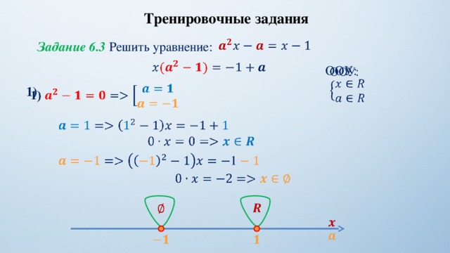 Тренировочные задания   Задание 6.3 Решить уравнение:     ООУ:   1)                            