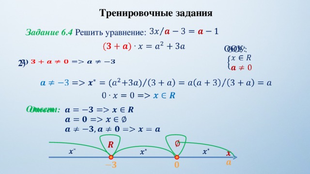 Тренировочные задания   Задание 6.4 Решить уравнение:     ООУ: 2)         Ответ:                            