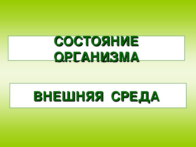 НИСОСЯЕТО ГАОРАЗИМН СОСТОЯНИЕ ОРГАНИЗМА НЕНЯВЯШ ДРАСЕ  ВНЕШНЯЯ СРЕДА