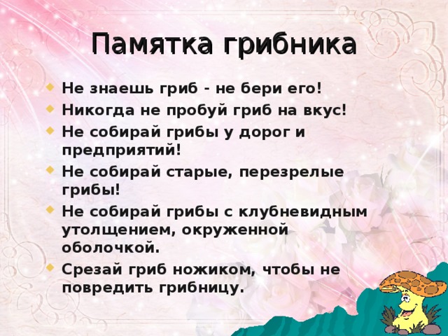 Памятка грибника рисунок