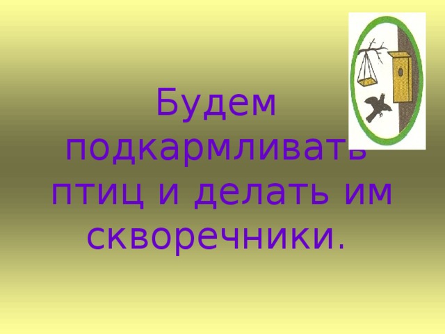 Будем  подкармливать  птиц и делать им скворечники.
