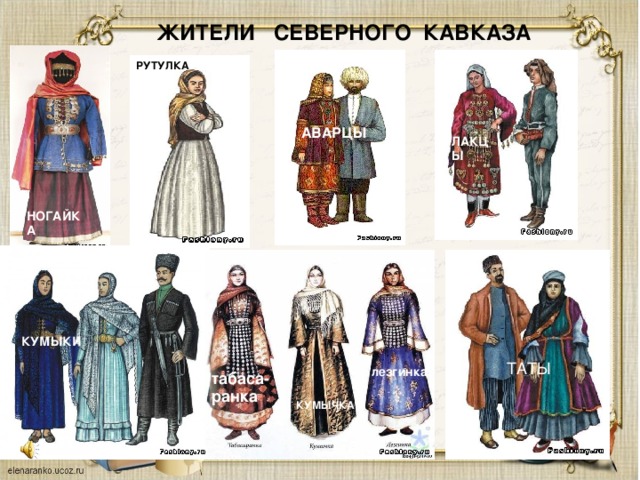 ЖИТЕЛИ СЕВЕРНОГО КАВКАЗА РУТУЛКА АВАРЦЫ ЛАКЦЫ  НОГАЙКА КУМЫКИ ТАТЫ лезгинка табаса-ранка КУМЫЧКА