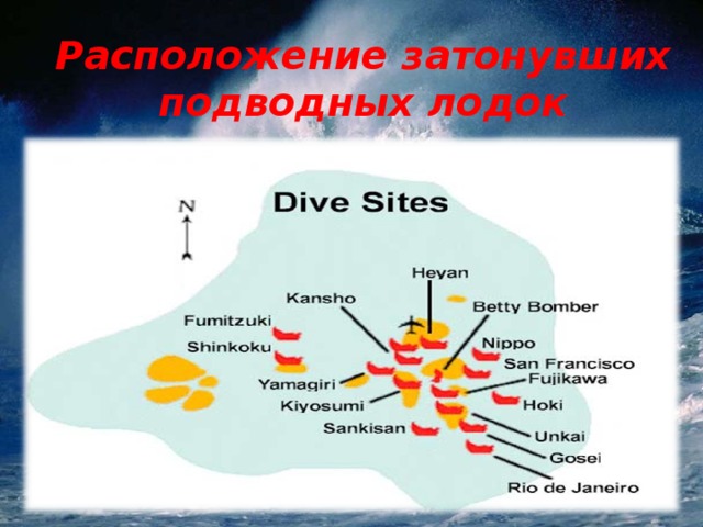 Расположение затонувших подводных лодок