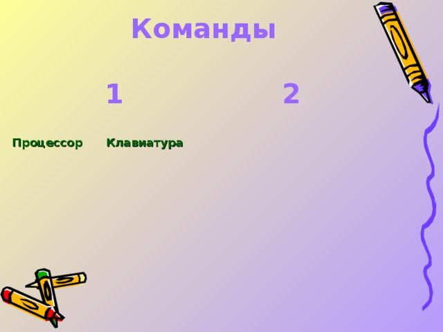 Команды   1     2 Процессор Клавиатура         