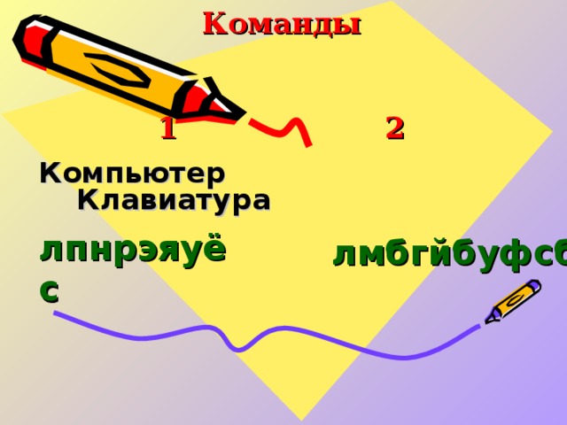 Команды    1     2 Компьютер    Клавиатура                   лпнрэяуёс лмбгйбуфсб  