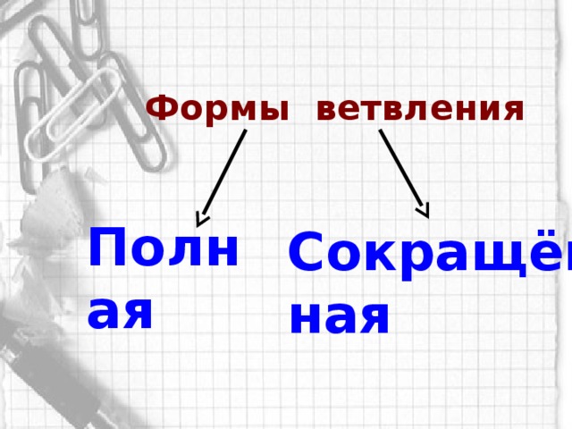 Формы ветвления Полная Сокращённая