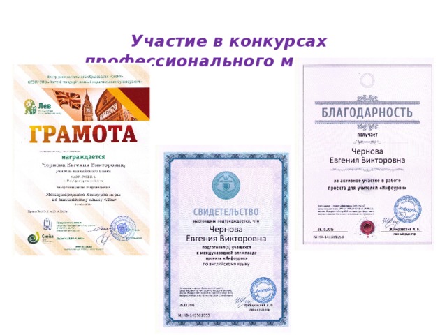 Участие в конкурсах профессионального мастерства 