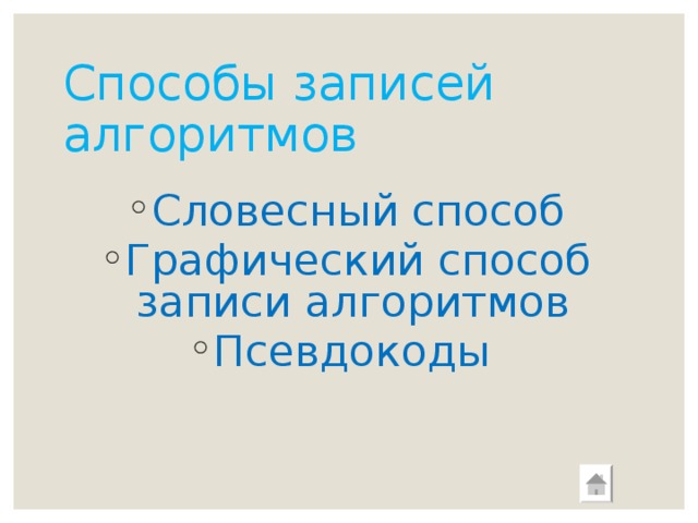Способы записей алгоритмов Словесный способ Графический способ записи алгоритмов Псевдокоды  