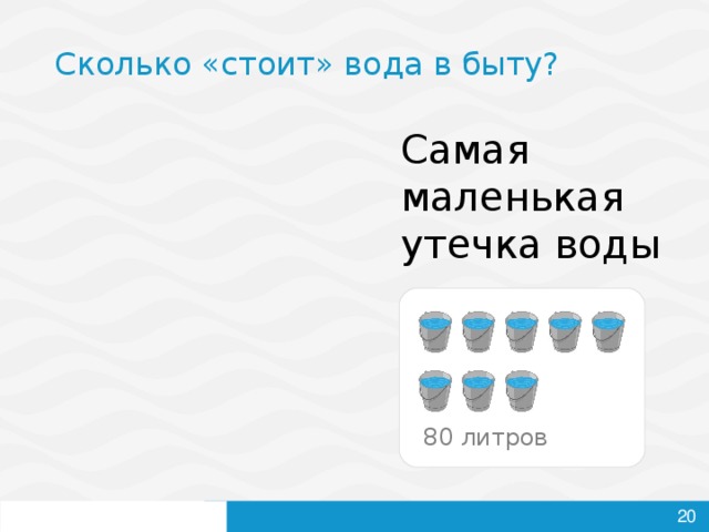 Сколько «стоит» вода в быту? Самая маленькая утечка воды 80 литров   