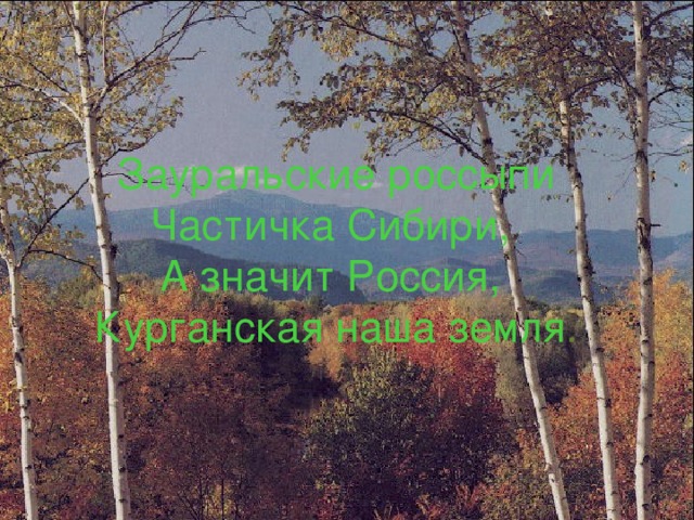 Зауральские россыпи Частичка Сибири, А значит Россия, Курганская наша земля . 