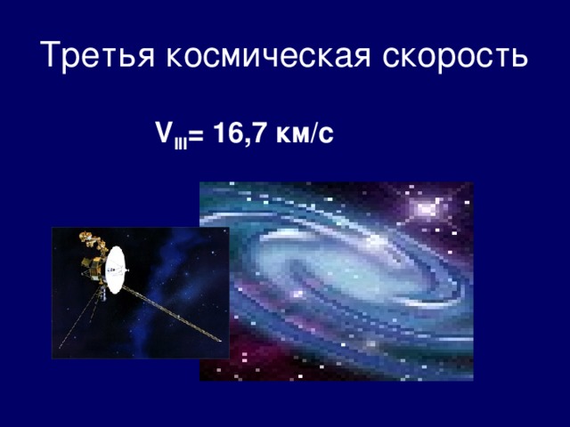 Третья космическая скорость V III = 16 ,7 км/с 