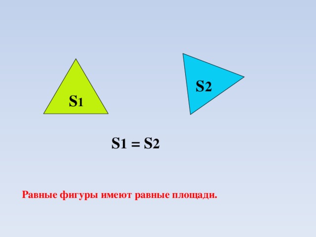 S 2 S 1 S 1 = S 2 Равные фигуры имеют равные площади. 