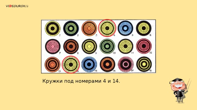 Кружки под номерами 4 и 14. 