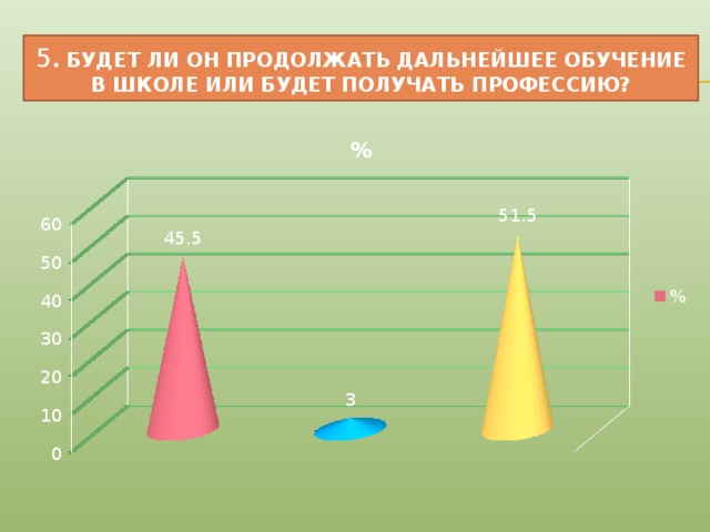 5 . Будет ли он продолжать дальнейшее обучение в школе или будет получать профессию?