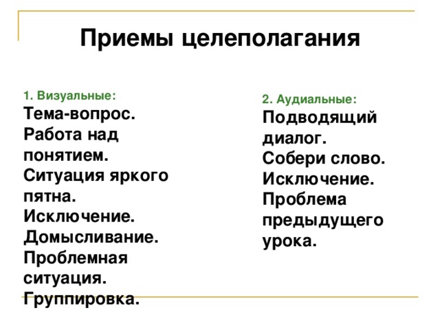 Целеполагание урока по фгос образец