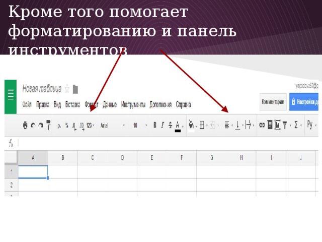 Кроме того помогает форматированию и панель инструментов