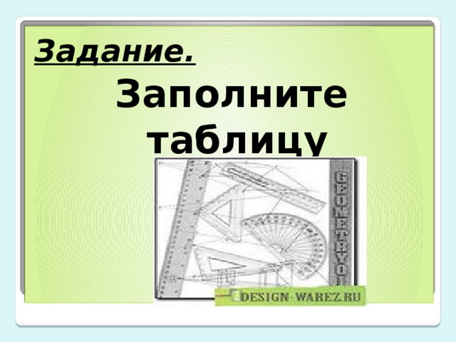 Задание. Заполните таблицу 