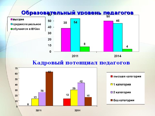 Образовательный уровень педагогов  Кадровый потенциал педагогов 