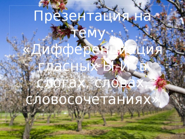 Презентация на тему :  «Дифференциация гласных Ы-И в слогах, словах, словосочетаниях»    