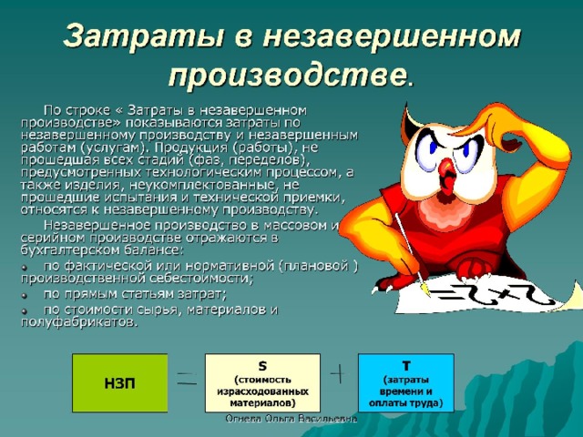 Затраты в незавершенном производстве . 