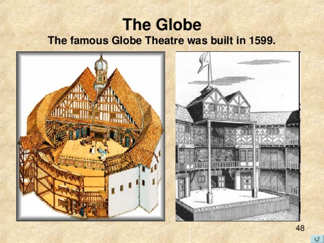 The Globe  The famous Globe Theatre was built in 1599.                         