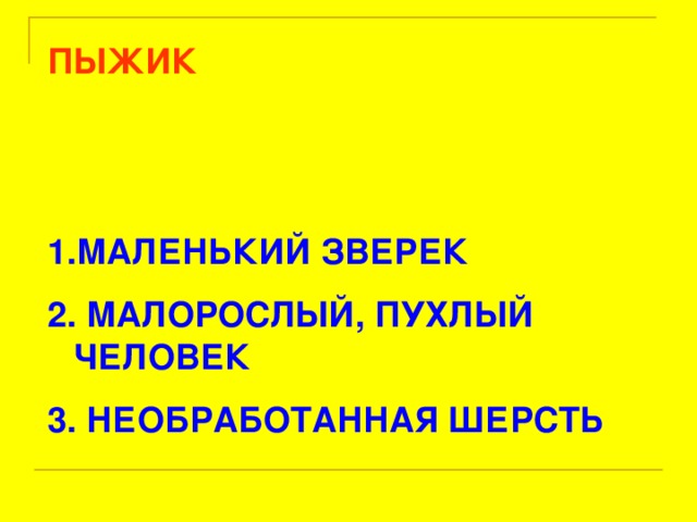 ПЫЖИК   МАЛЕНЬКИЙ ЗВЕРЕК  МАЛОРОСЛЫЙ, ПУХЛЫЙ ЧЕЛОВЕК  НЕОБРАБОТАННАЯ ШЕРСТЬ 