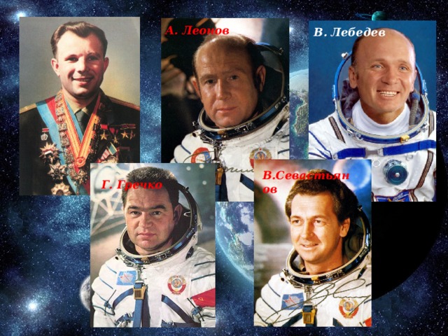 А. Леонов В. Лебедев В.Севастьянов Г. Гречко