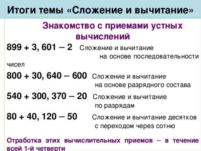 Тех карта приемы устных вычислений 3 класс