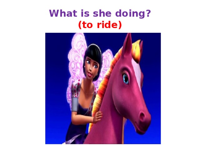 What is she doing?  (to ride) 
