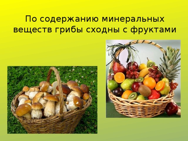 По содержанию минеральных веществ грибы сходны с фруктами 