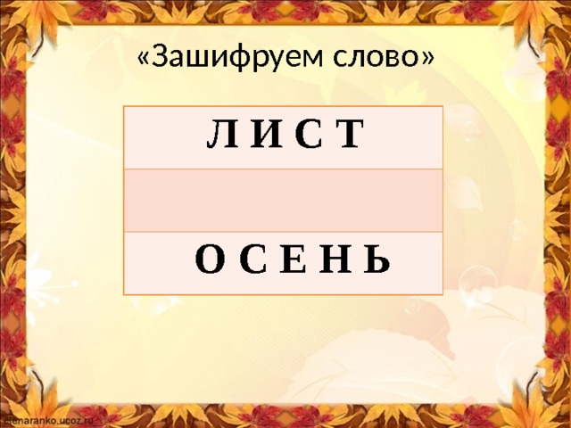 «Зашифруем слово»  Л И С Т   О С Е Н Ь 