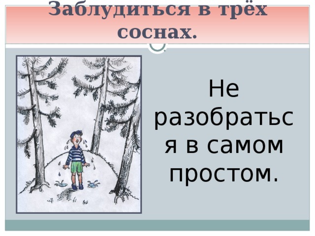 Заблудиться в трёх соснах. Не разобраться в самом простом. 