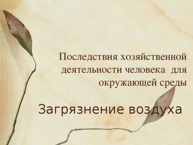 Последствия хозяйственной деятельности человека для окружающей среды    Загрязнение воздуха 
