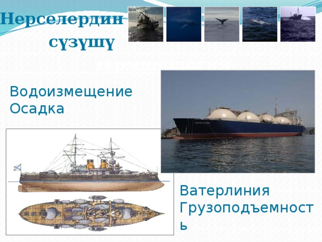  Нерселердин  сүзүшү терминология Водоизмещение  Осадка Ватерлиния  Грузоподъемность 
