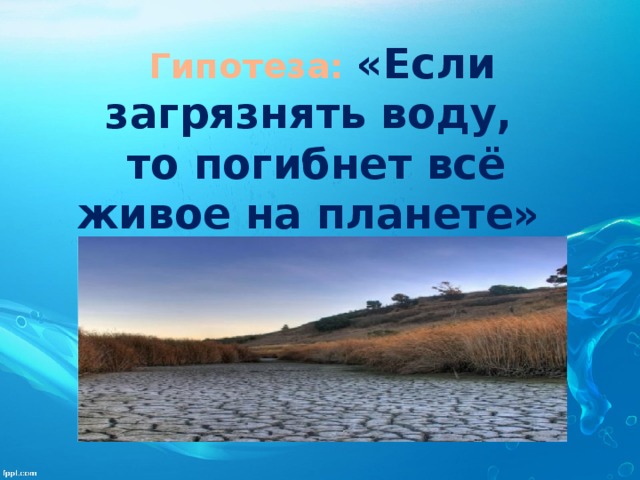  Гипотеза: «Если загрязнять воду, то погибнет всё живое на планете» 