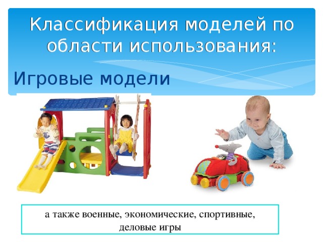 Классификация моделей по области использования: Классификация моделей по области использования: Игровые модели