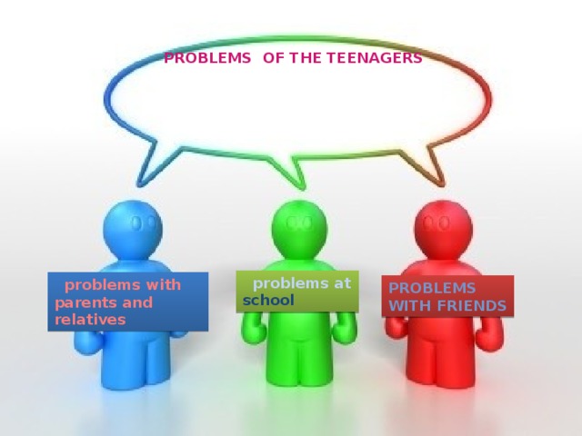 Problems of the teenagers   problems at school   problems with parents and relatives Problems with friends 