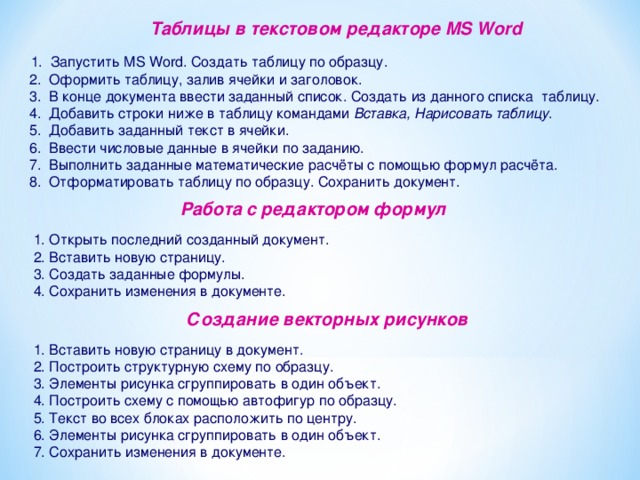 Задать добавлять. Формулы в текстовом редакторе практическая работа. Практические задания в Ворде. Создайте документ по предложенному образцу